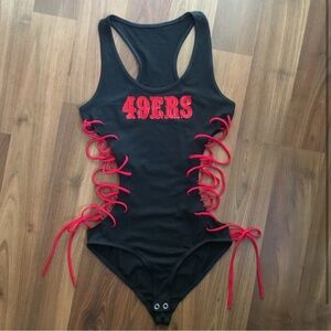 Black and Red Lace-Up Bodysuit